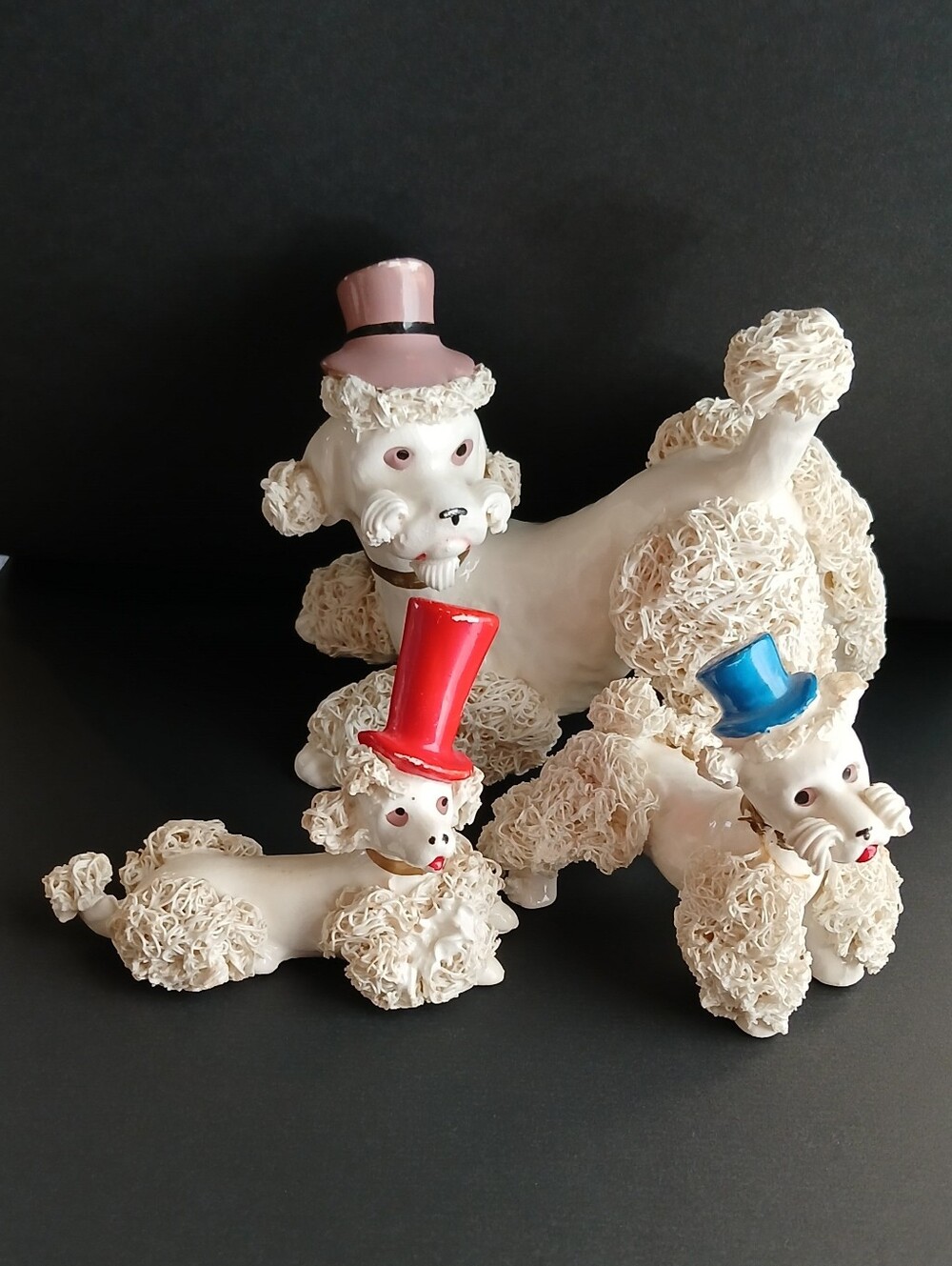 Set Of 3 Vintage 1950's Spaghetti Poodles ~ Top Hats